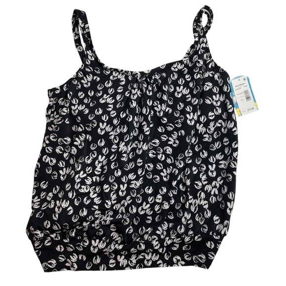 Swim Solutions Other - Swim Solutions Printed Shirred Neck Tankini Swim Top Black White Size 16 New